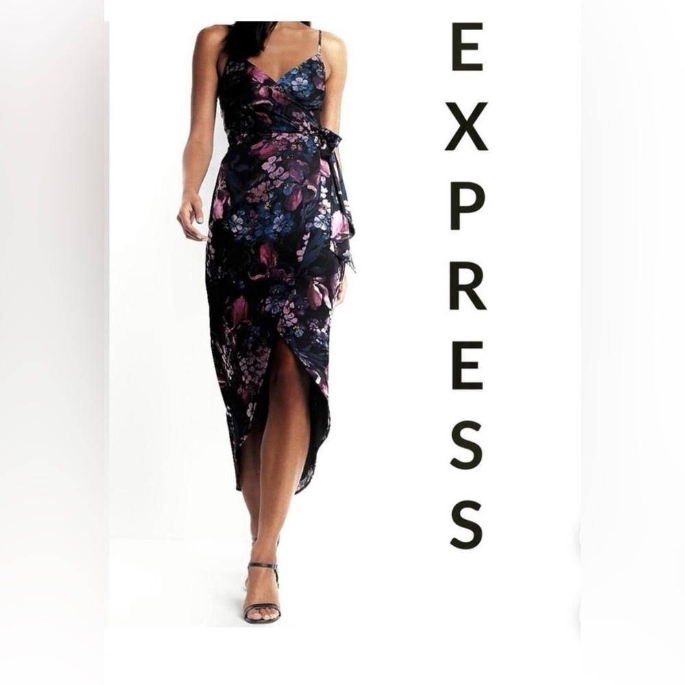 Express One Shoulder Floral Dress - Black and Purple